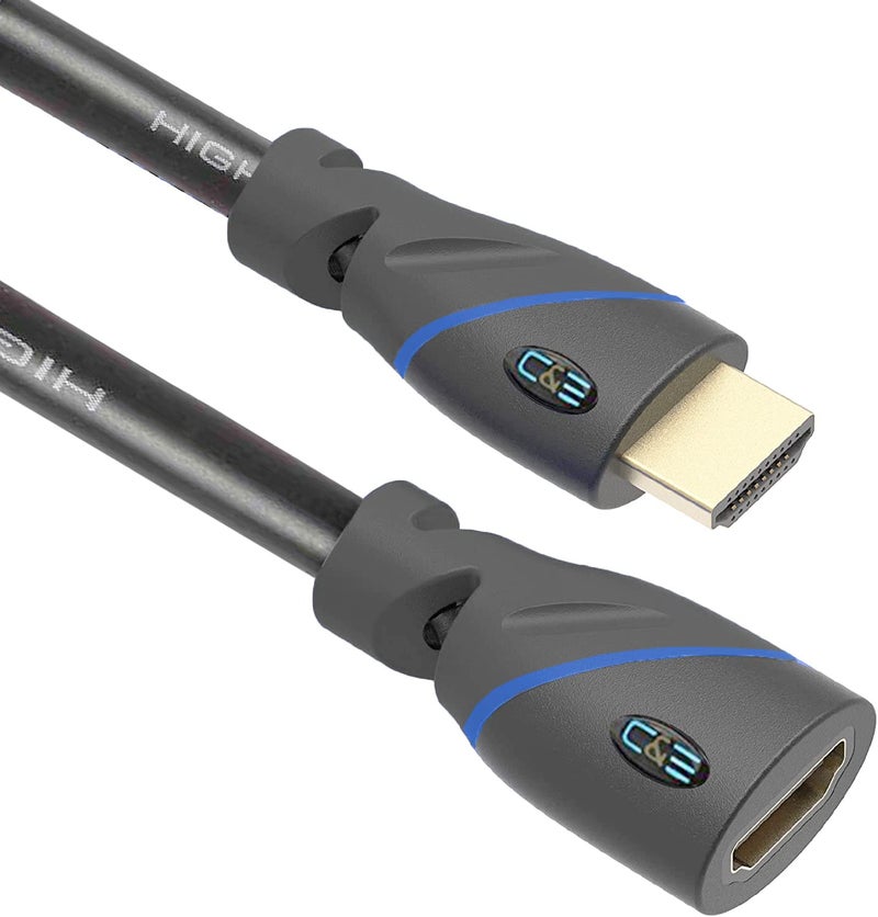 C&E CNE511283 High Speed HDMI Cable Male to Female with Ethernet(1.5 Feet/0.4 Meters), Supports 4K, 3D and Audio Return Black - Image 1