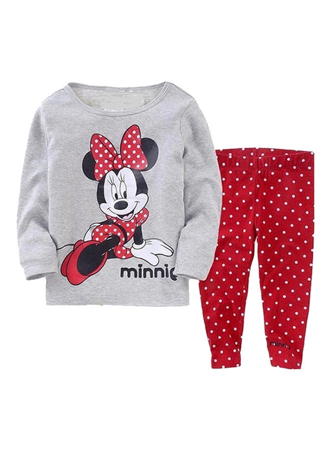 NIBEMINENT Girls Minnie Graphic T-Shirt and Pyjama Set Red 