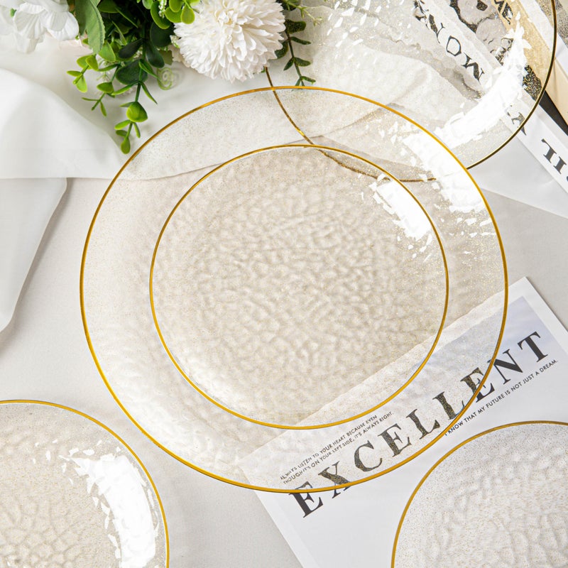Lullaby 100PCS Clear Plastic Plates with Gold Rim, Includes 50pcs Dinner Plate 10â€ and 50pcs Dessert Plate 7â€, Disposable Heavyduty Plates for Birthdays, Parties and Wedding - Image 5