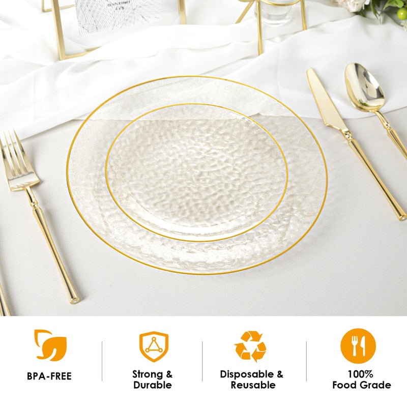 Lullaby 100PCS Clear Plastic Plates with Gold Rim, Includes 50pcs Dinner Plate 10â€ and 50pcs Dessert Plate 7â€, Disposable Heavyduty Plates for Birthdays, Parties and Wedding - Image 4