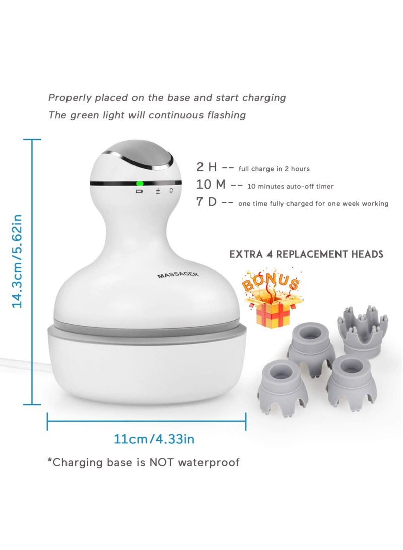 Electric Scalp Massager Portable Handheld Head Massager Scratcher with 4 Heads Deep Tissue Kneading 84 Nodes for Stimulating Hair Growth Stress Release Full Body Massage - Image 4