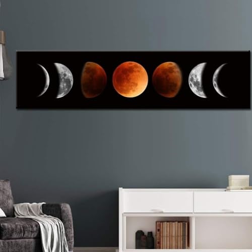 Ohhvvow Moon Phase Wall Art Painting 47L x 118W Black and Tawny Modern Abstract Canvas Wall Art Painting for Living Room Bedroom Decor Contemporary Artwork for Home Office Unframed - Image 3