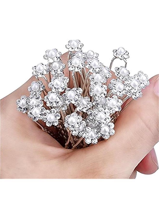 Generic 20 Pcs Faux Small Pearl Crystal Flower Hair Pins Clips, For Wedding Wearing, Proms, Party, Other Special Occasions - Image 1