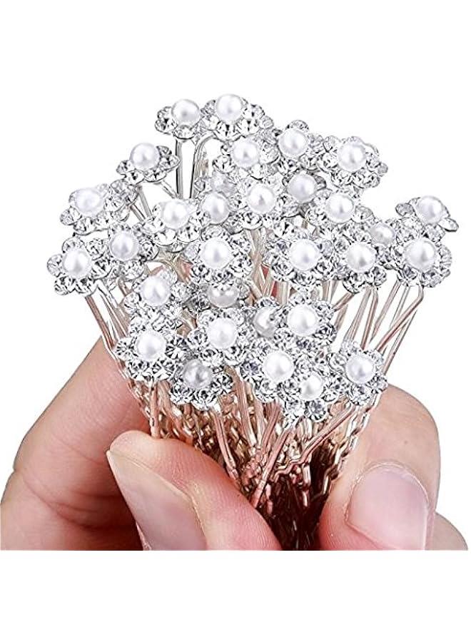 Generic 20 Pcs Faux Small Pearl Crystal Flower Hair Pins Clips, For Wedding Wearing, Proms, Party, Other Special Occasions - Image 2