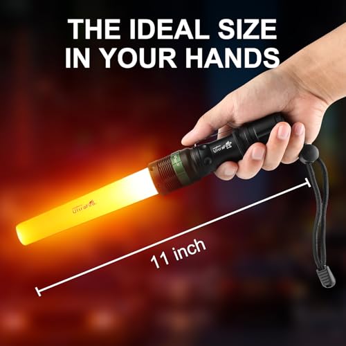 ULTRAFIRE 2pc 11-Inch Signal Traffic Wand Safty LED Flashlight 250 Lumen, Red Flashing Mode, Wrist Strap Lanyard, Side Clip, Orange Finish for Kids Outdoor Camping - Image 4