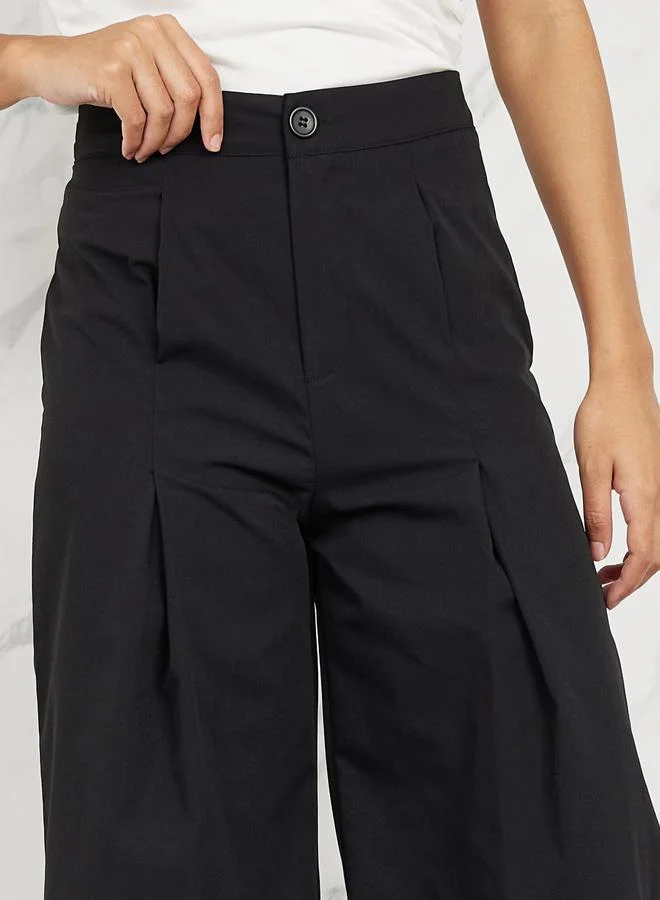Take Two Plicated Detail High Rise Wide Leg Trousers