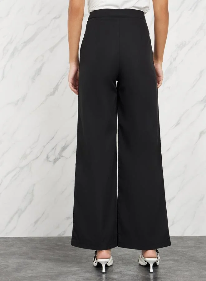 Take Two Plicated Detail High Rise Wide Leg Trousers