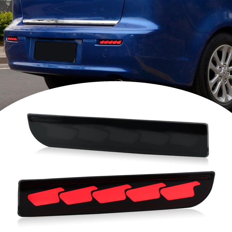 BINQIGOO LED Rear Bumper Reflector Fog Lights for Mitsubishi Lancer 20082017Evolution X 20082017Outlander 20112012Function as Turn Signal LightBrake Light DRL Smoked Style