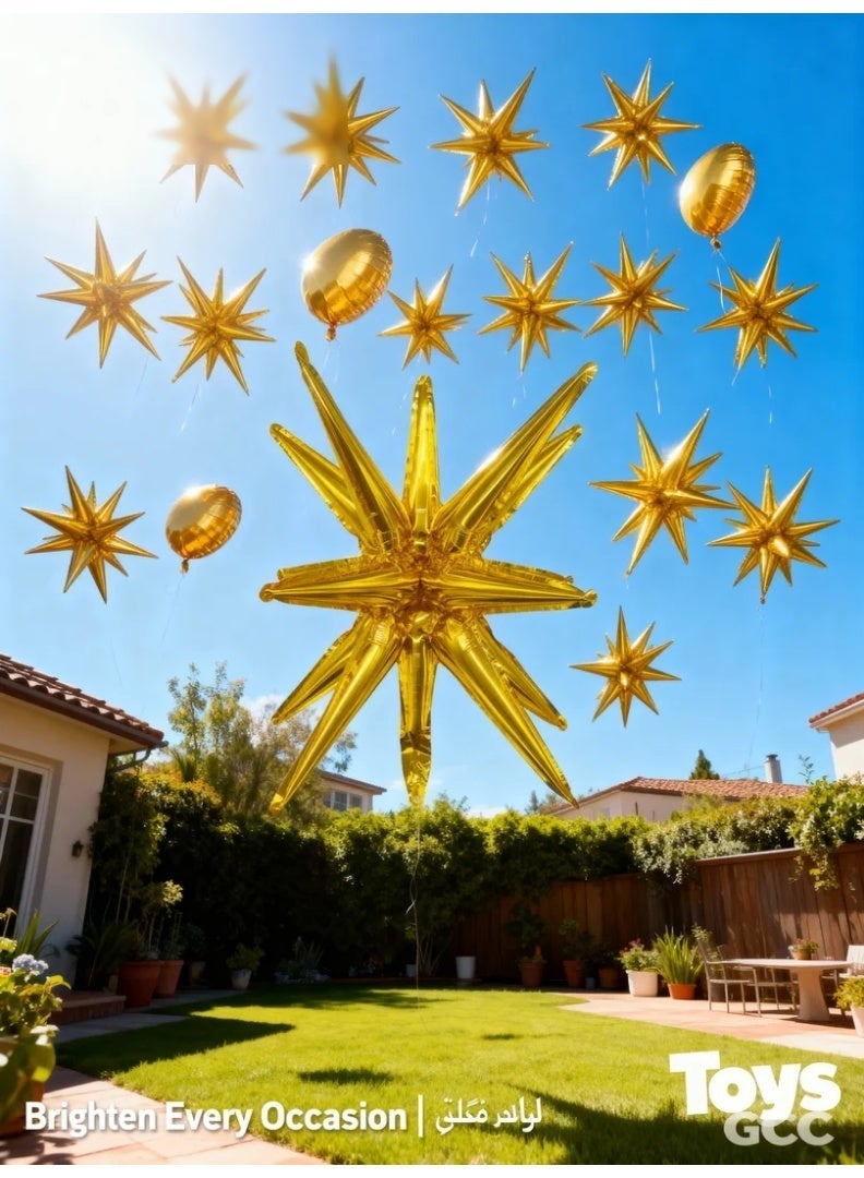 Toys GCC Party Wedding Birthday Decoration Balloon | Gold Foil Starburst Balloon Explosion Star | Large Star Balloon 22 Inch for Festival, Christmas, New Year, Stage & Store Display - Image 2