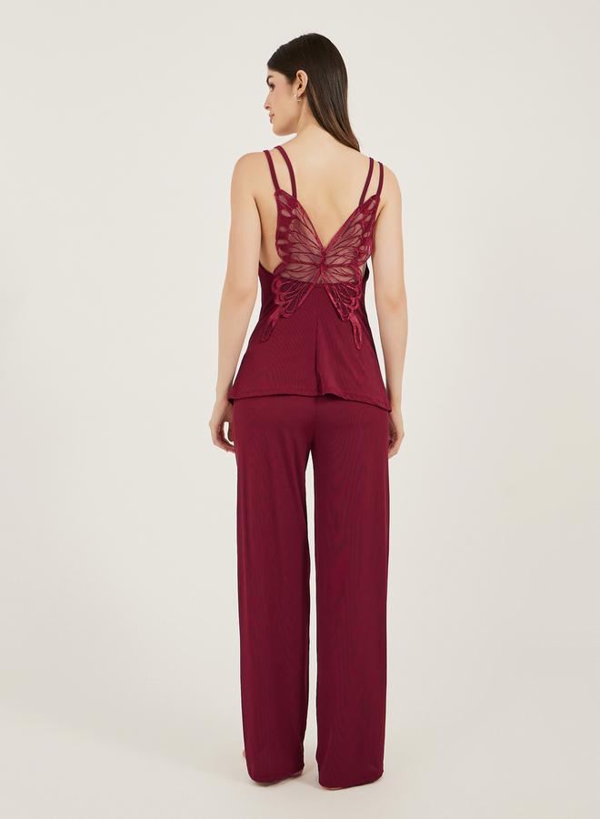 Styli Butterfly Back Detail Cowl Neck Cami and Pyjama Set  - Image 4