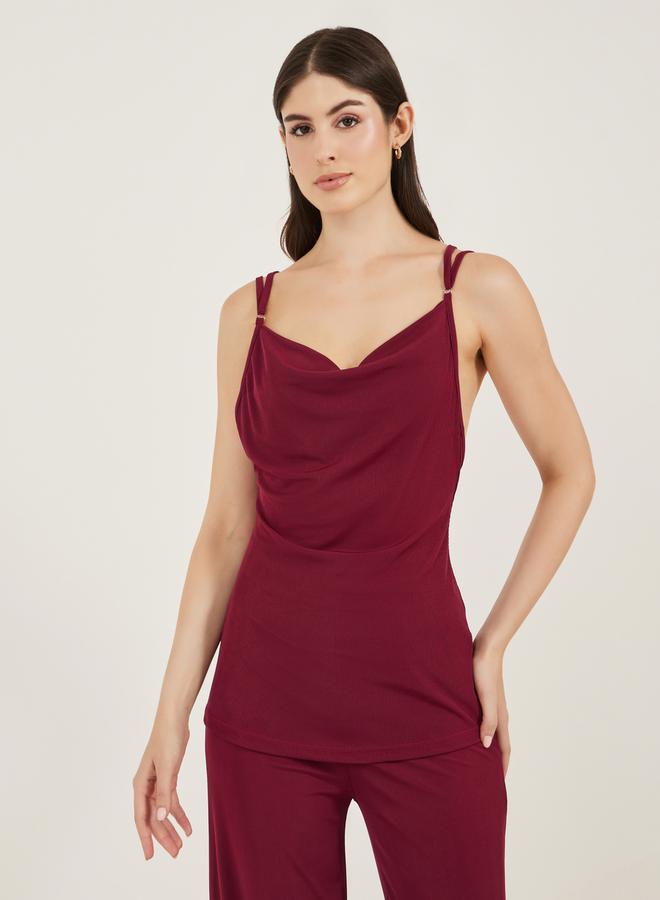 Styli Butterfly Back Detail Cowl Neck Cami and Pyjama Set  - Image 2