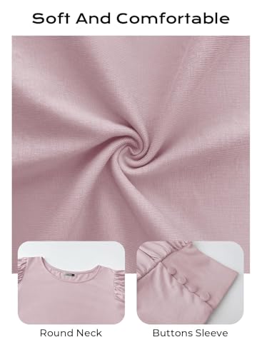DOROSE Women Blouses Womens Tops Short Sleeve Shirts Puff Sleeve Dressy Casual Pink M - Image 4