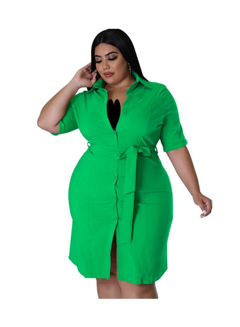 Shougu New Solid Color Short Sleeved Shirt Dress  - Image 1
