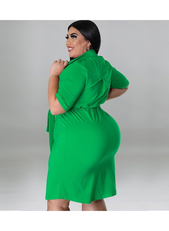 Shougu New Solid Color Short Sleeved Shirt Dress  - Image 3