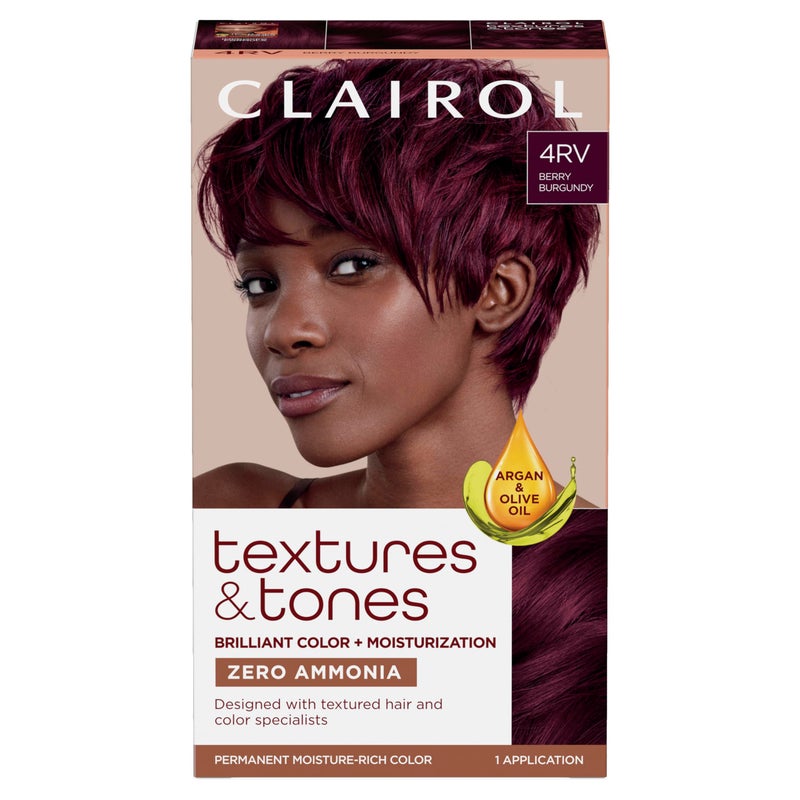 Clairol Textures & Tones Permanent Hair Dye, 4RV Berry Burgundy Hair Color, Pack of 1 - Image 1