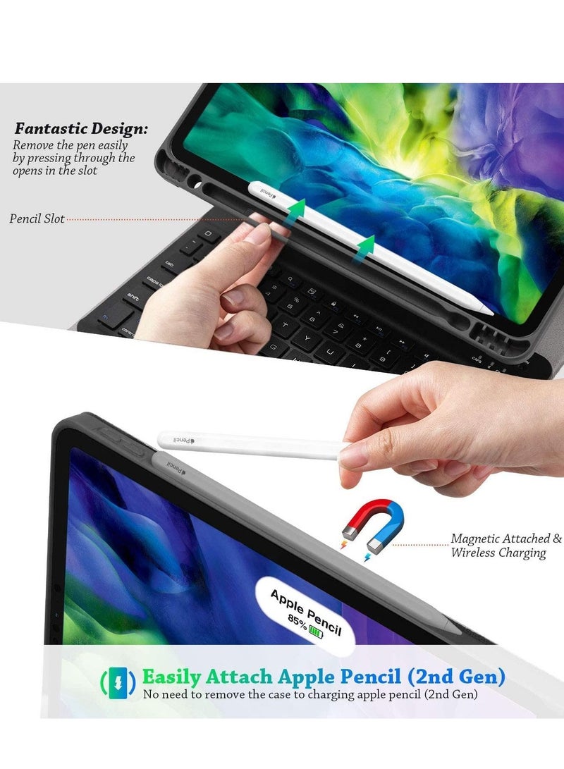 iPad Pro 11 Keyboard Case 2020/2018 - Detachable Magnetically Wireless Keyboard, Ultra Slim PU Leather Case with Pencil Holder 【Support Apple Pencil Charging】 for iPad Pro 11 inch 2020 - Image 2