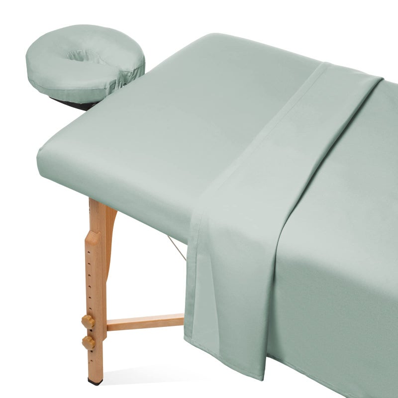 Saloniture 3Piece Microfiber Massage Table Sheet Set Premium Facial Bed Cover Includes Flat and Fitted Sheets with Face Cradle Cover Seafoam Green