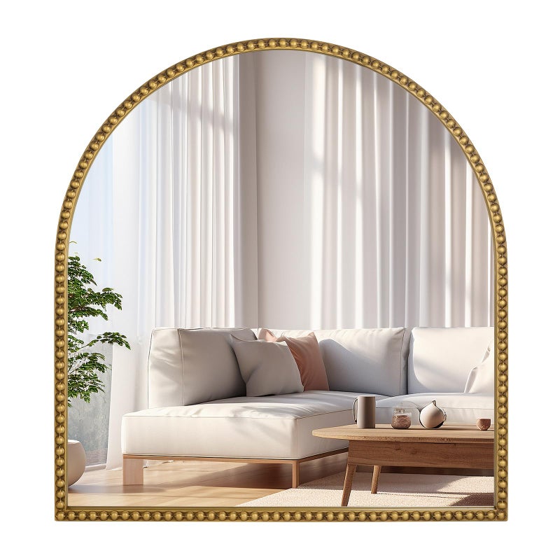 Fobule 28x26 Inch Arched Bathroom Mirror, Antique Gold Wall Mirror Metal Beaded Frame, Vanity Mirror for Dresser Living Room Bedroom Mantel Entryway Hallways - Image 1