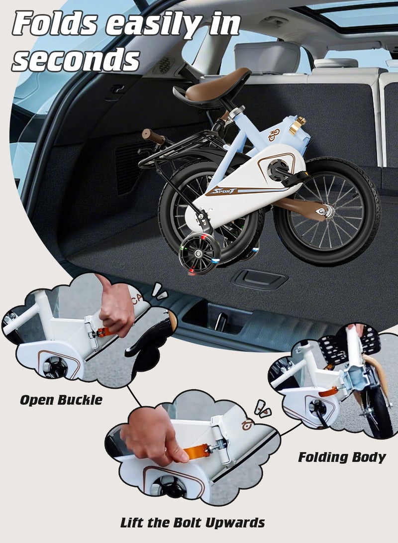 MaBaby 12-14-16-18 Inch Foldable Kids Bike, with Training wheel and Back Seat, Bicycle for Kids for 2-12 Years Boys and Girls - Image 5