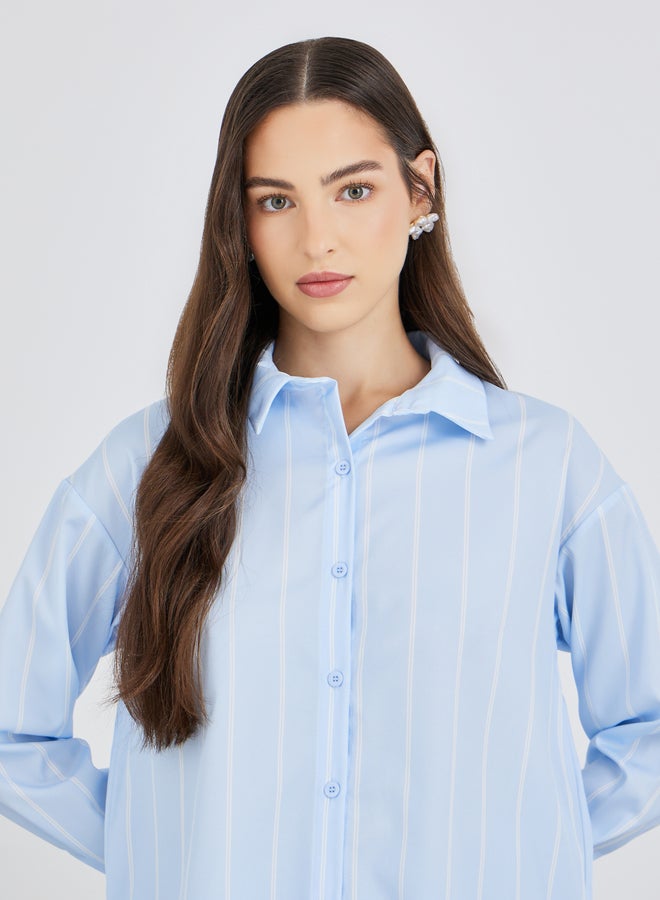 تايك تو قميص واسع بياقة ممتدة وخطوط مخططة - Image 3