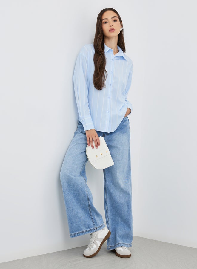 تايك تو قميص واسع بياقة ممتدة وخطوط مخططة - Image 2