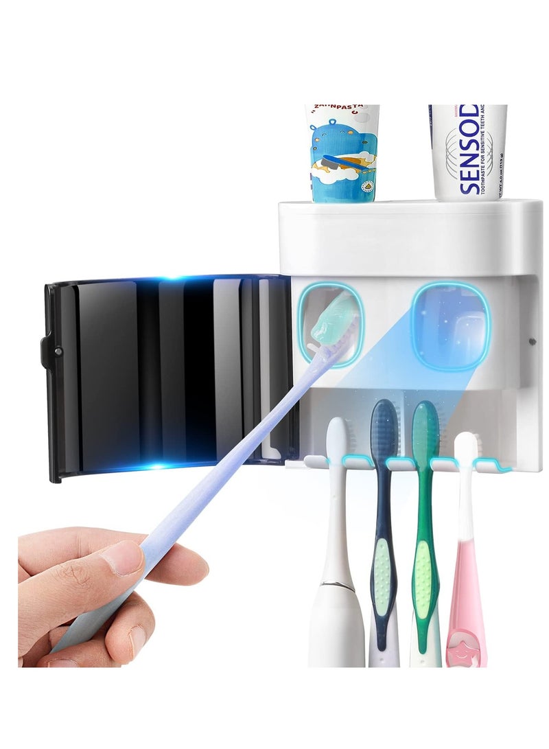 SYOSI Toothbrush Holder Wall Mounted  Automatic Toothpaste Dispenser with Dustproof Cover  Electric Toothbrush Holders for Bathroom with 2 Toothpaste Squeezers for Family Kids Black - Image 1