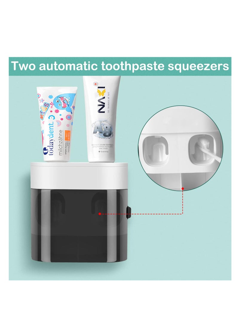 SYOSI Toothbrush Holder Wall Mounted  Automatic Toothpaste Dispenser with Dustproof Cover  Electric Toothbrush Holders for Bathroom with 2 Toothpaste Squeezers for Family Kids Black - Image 2