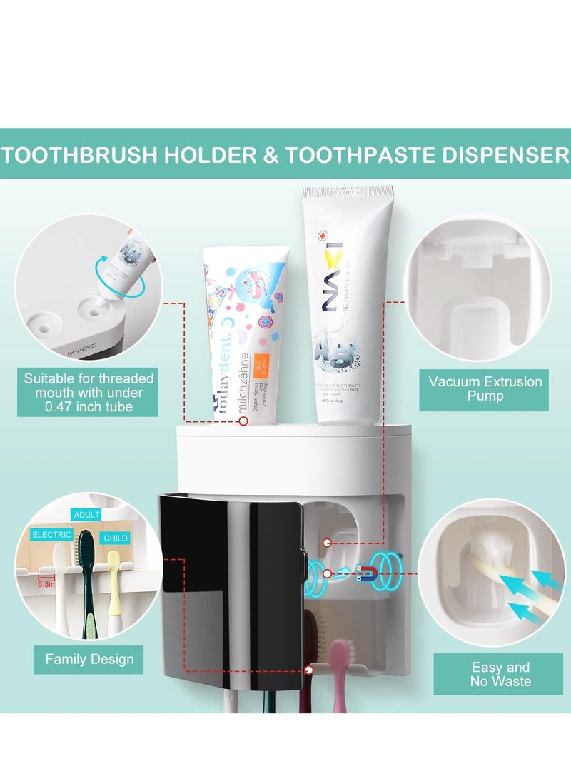 SYOSI Toothbrush Holder Wall Mounted  Automatic Toothpaste Dispenser with Dustproof Cover  Electric Toothbrush Holders for Bathroom with 2 Toothpaste Squeezers for Family Kids Black - Image 3