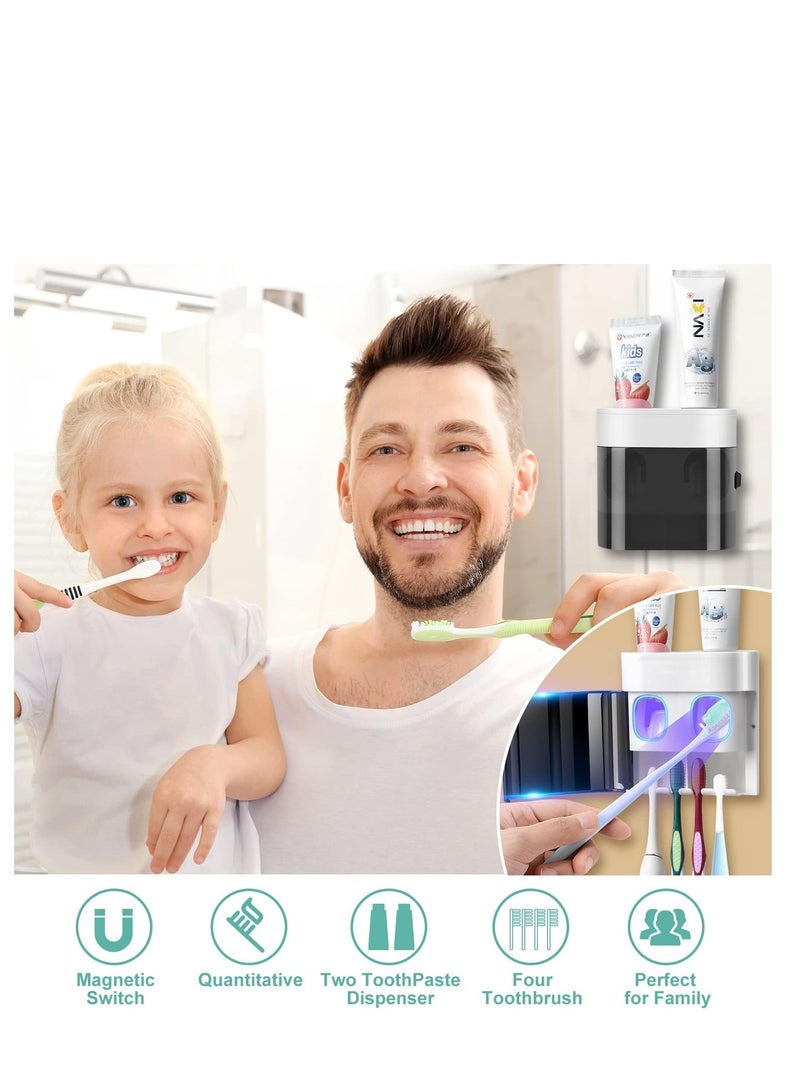 SYOSI Toothbrush Holder Wall Mounted  Automatic Toothpaste Dispenser with Dustproof Cover  Electric Toothbrush Holders for Bathroom with 2 Toothpaste Squeezers for Family Kids Black - Image 4