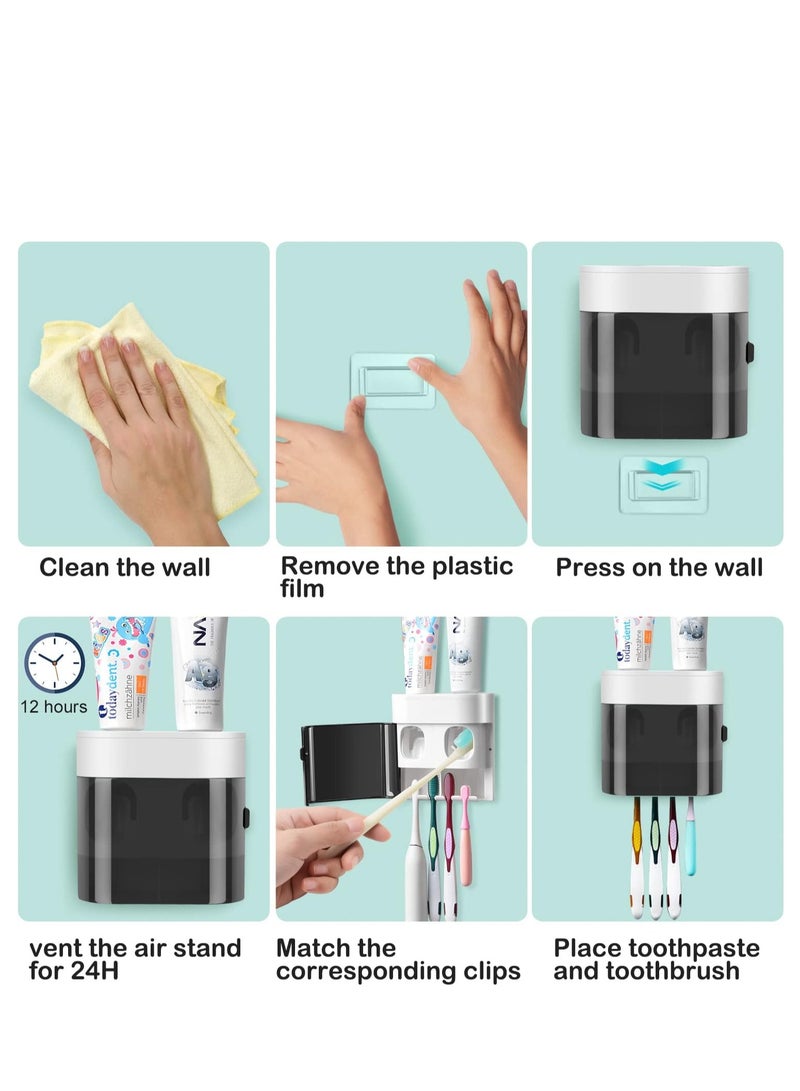 SYOSI Toothbrush Holder Wall Mounted  Automatic Toothpaste Dispenser with Dustproof Cover  Electric Toothbrush Holders for Bathroom with 2 Toothpaste Squeezers for Family Kids Black - Image 5
