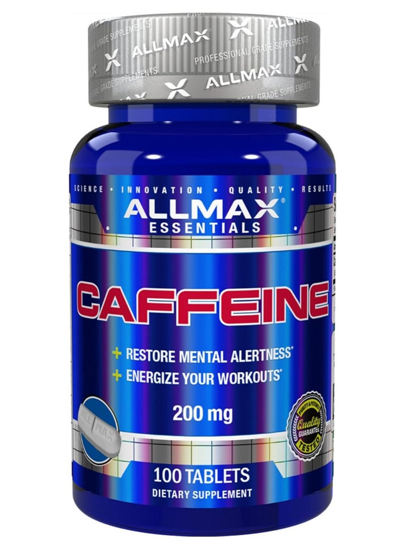 أولماكس نيوتريشن حبوب الكافيين، طاقة مستدامة وتركيز ذهني قبل التمرين، سريع الامتصاص ونباتي، 200 مجم، 100 قرص - Image 1