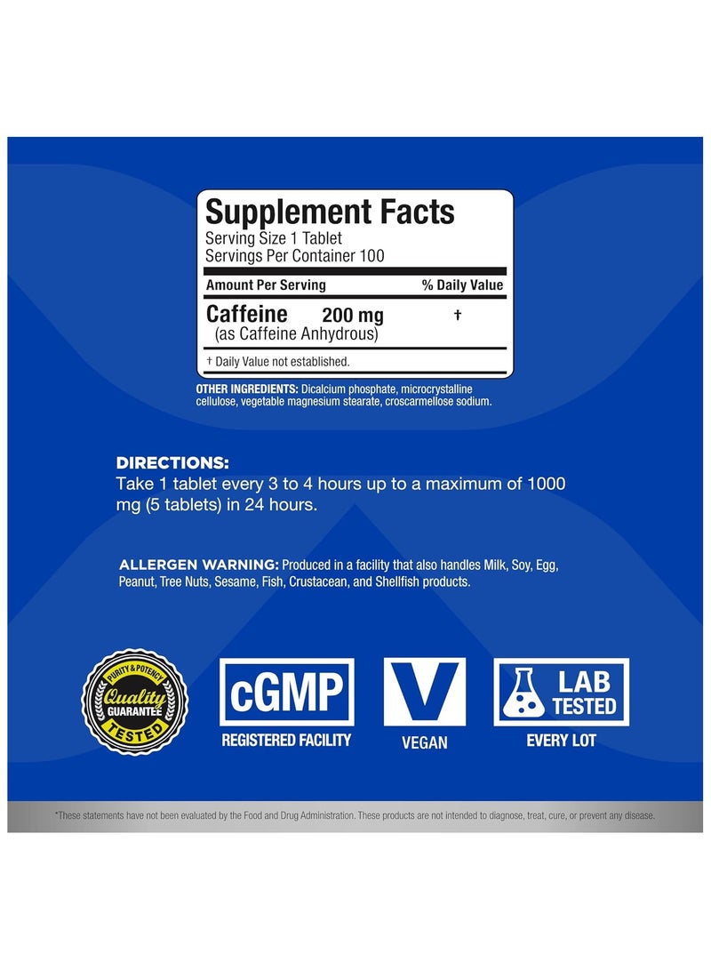 أولماكس نيوتريشن حبوب الكافيين، طاقة مستدامة وتركيز ذهني قبل التمرين، سريع الامتصاص ونباتي، 200 مجم، 100 قرص - Image 2