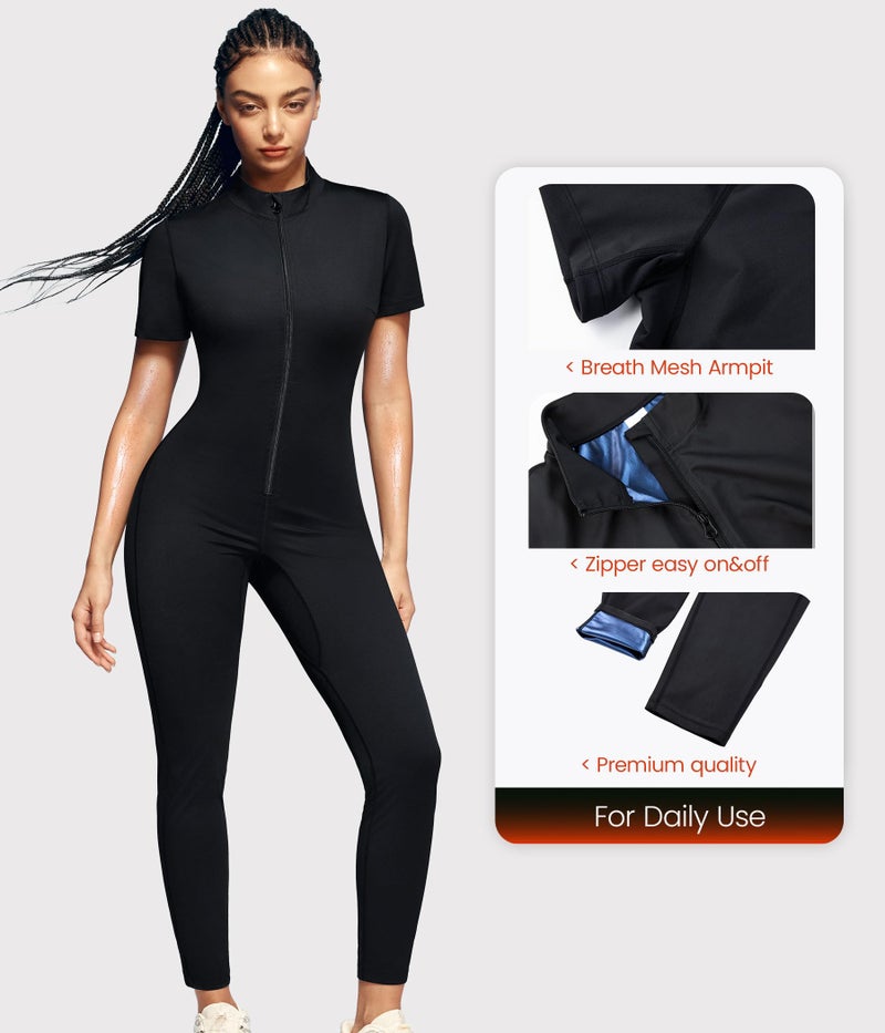 Junlan Sauna Suit for Women Full Body Sweat Jumpsuit(Blue,Large) - Image 2