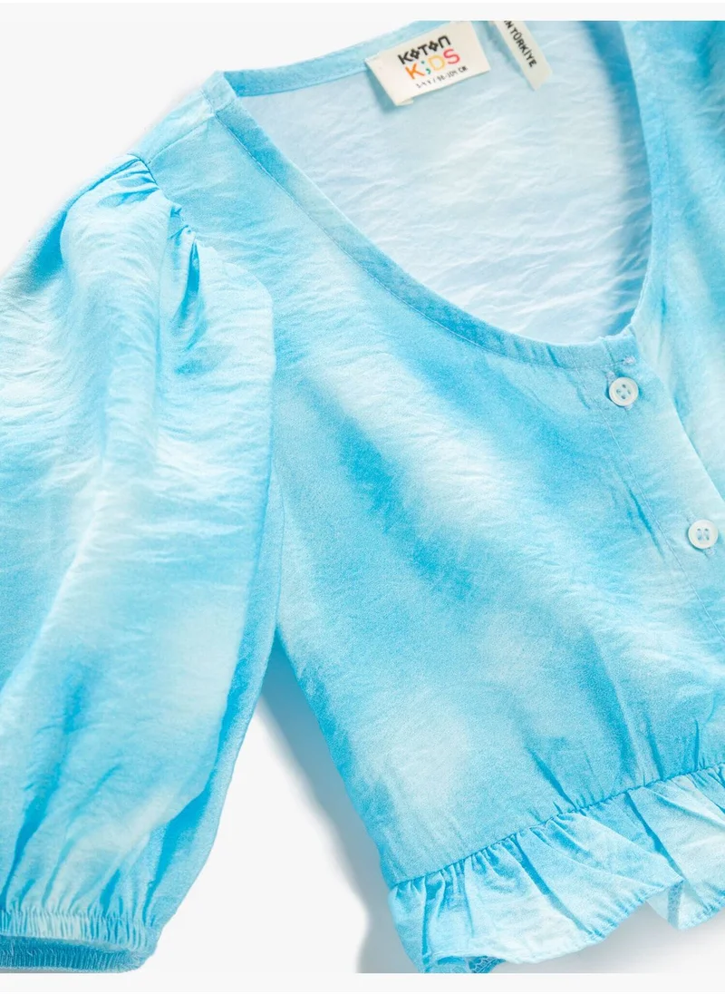 كوتون Crop Blouse Puff Sleeve Ruffle