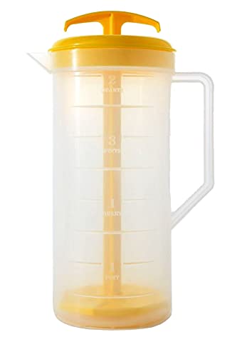 JBK Pottery 2Quart Yellow Mixing Pitcher with Plunger  BPAFree Plastic Mixing Jug for Juice Milk Tea Shakes and More  DishwasherSafe SpillProof Lid Smart Stirring Design