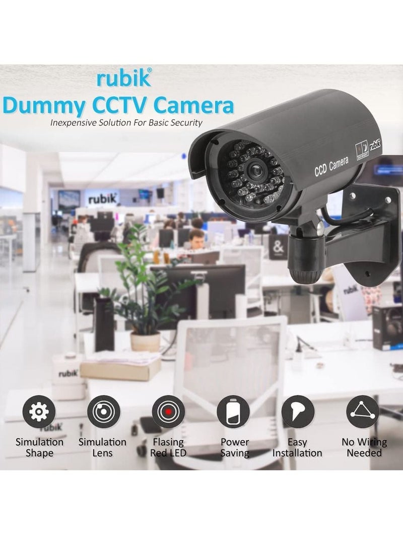 Dummy CCTV Security Camera with Flashing LED Light, Adjustable Fake Surveillance Simulation Camera Security Indoor/Outdoor Bullet Camera with LED Light (Silver)