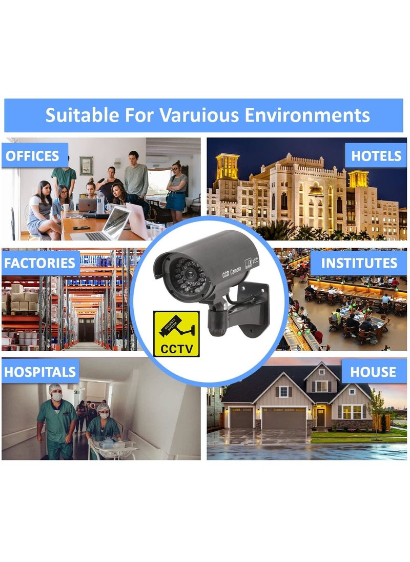 Dummy CCTV Security Camera with Flashing LED Light, Adjustable Fake Surveillance Simulation Camera Security Indoor/Outdoor Bullet Camera with LED Light (Silver)