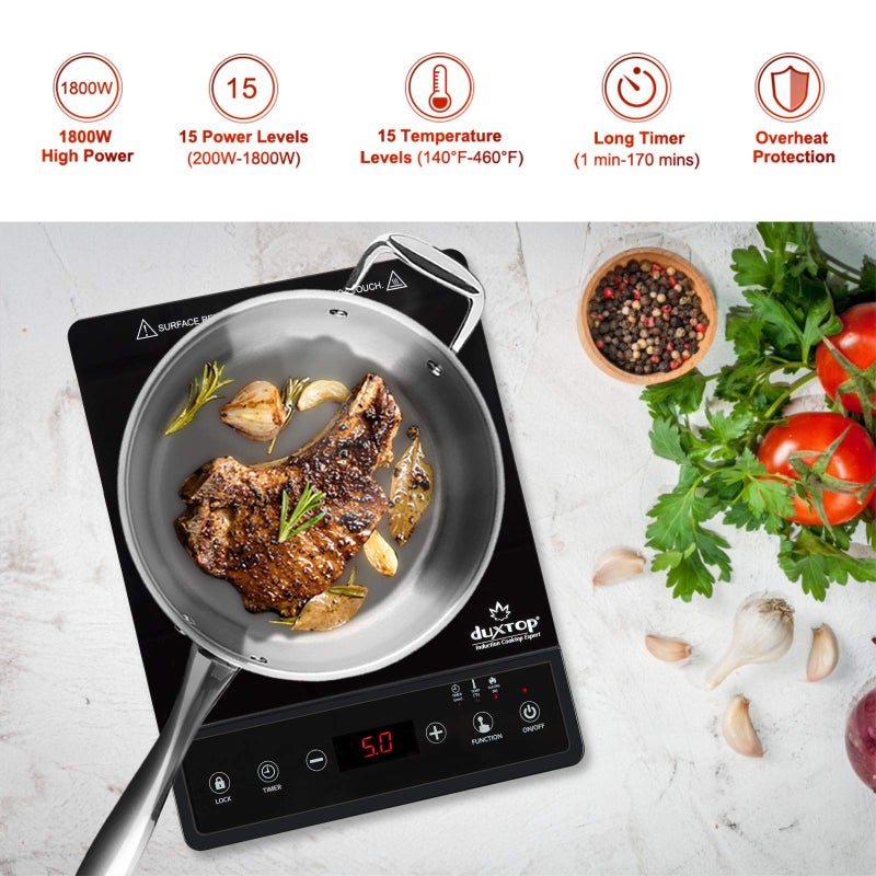 Duxtop Portable Induction Cooktop, Countertop Burner, Induction Burner with Timer and Sensor Touch, 1800W 8500ST E210C2 - Image 2