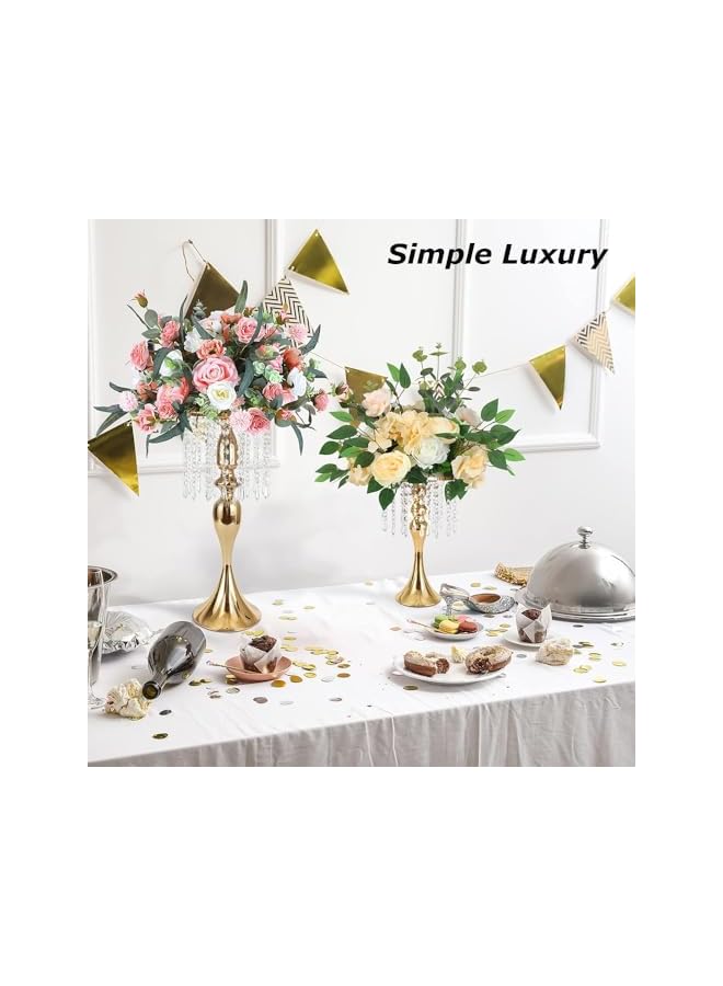 The Bros 2 Pcs 18 inches Tall Crystal Flower Stand Wedding Road Lead Tall Flower Holders Centerpiece Crystal Flower Chandelier Metal Flower Vase for Reception Tables Wedding Supplies - Image 4
