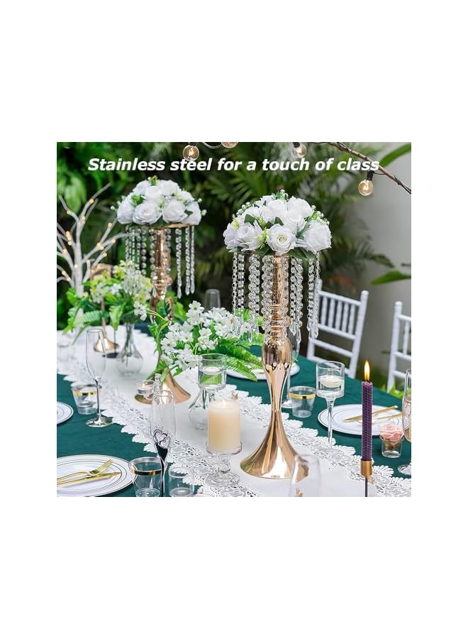 The Bros 2 Pcs 18 inches Tall Crystal Flower Stand Wedding Road Lead Tall Flower Holders Centerpiece Crystal Flower Chandelier Metal Flower Vase for Reception Tables Wedding Supplies - Image 5