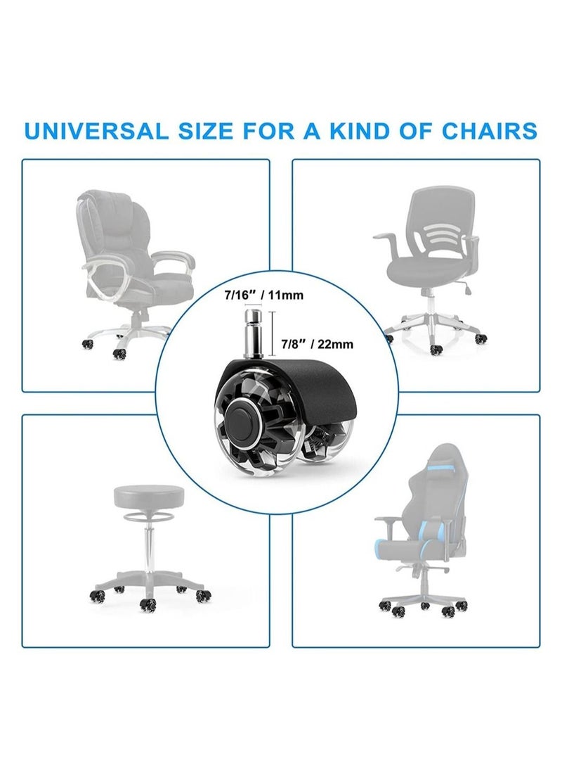 DMG TECH Office Chair Caster Wheels (Set of 5), Heavy-Duty Chair Wheels Support 2200lbs,Mute Rubber Chair Casters for Hardwood Floors and Carpet,2 Inch Universal Fit(Black)  - Image 2