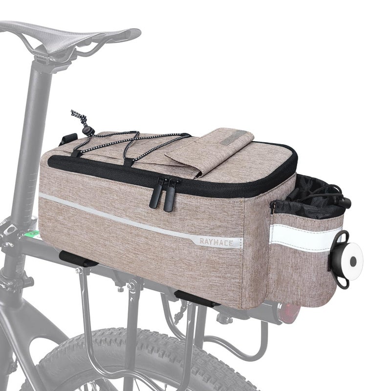RAYMACE Bike Trunk Cooler Bag With Tail LightBicycle Rear Rack Bag Insulated Storage 8LPannier Bag Beige