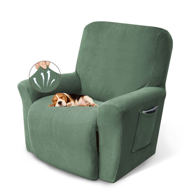 RECLINER CHAIR COVERS LAZY BOY RECLINER COVERS STRETCH COUCH COVER SLIPCOVERS 1 PIECE FURNITURE PROTECTOR WITH ELASTIC BOTTOM FOR DOGKIDSRECLINER GREYISH GREEN