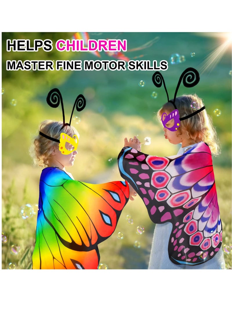 KASTWAVE - 4 Pack Kids Butterfly Wings Costume, Fairy Wings Shawl,  Rainbow Tutu Dress for Girls, Antenna Mask and Rainbow Tutu, Child Party-Favors Toys Gifts4 Pack Kids Butterfly Wings Costume, Fairy Wings Shaw - Image 1