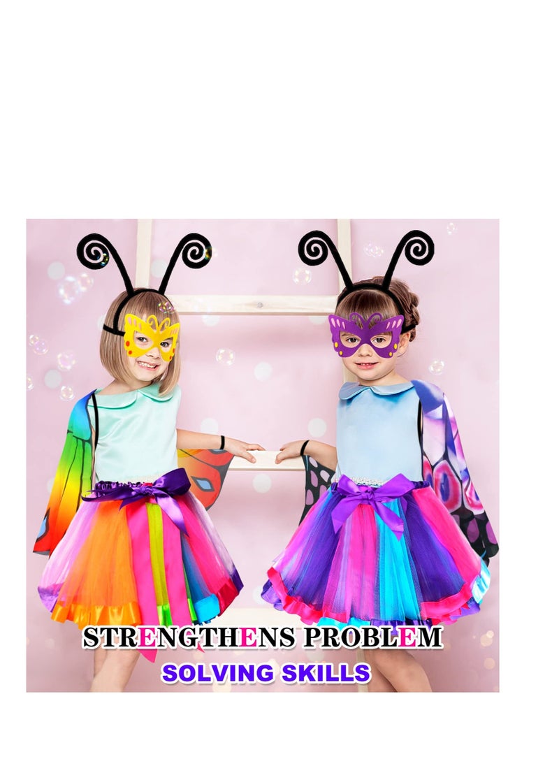 KASTWAVE - 4 Pack Kids Butterfly Wings Costume, Fairy Wings Shawl,  Rainbow Tutu Dress for Girls, Antenna Mask and Rainbow Tutu, Child Party-Favors Toys Gifts4 Pack Kids Butterfly Wings Costume, Fairy Wings Shaw - Image 1