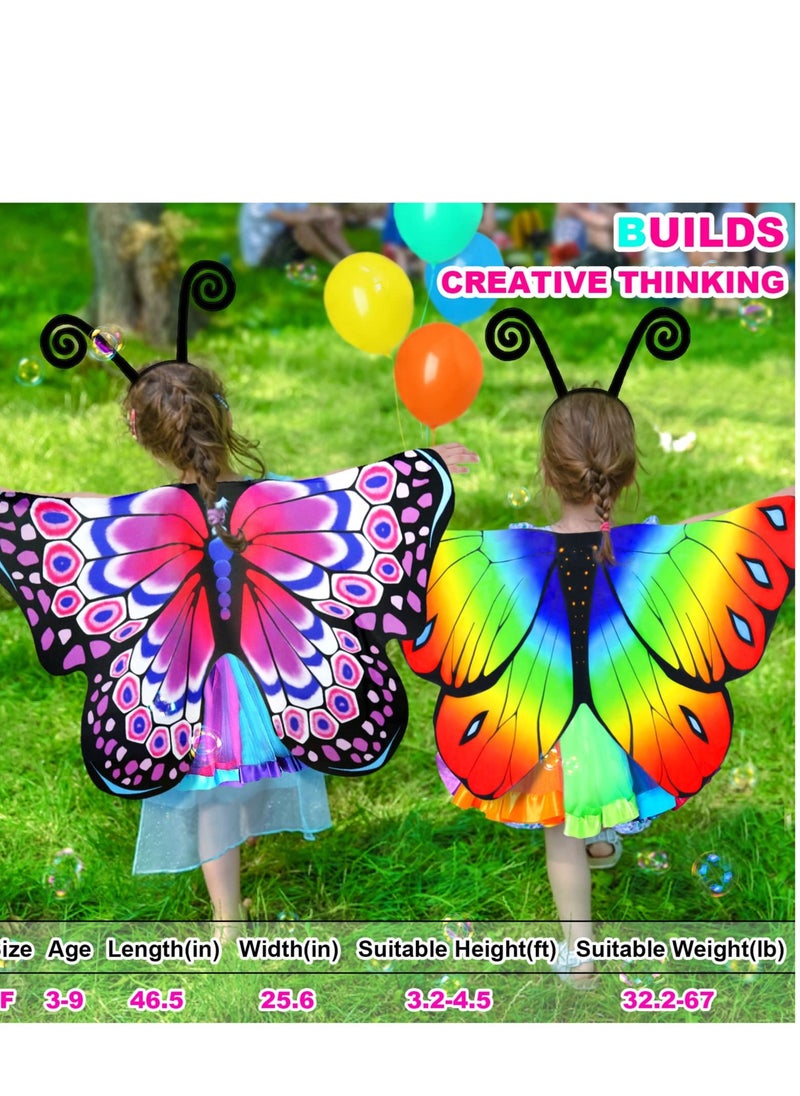 KASTWAVE - 4 Pack Kids Butterfly Wings Costume, Fairy Wings Shawl,  Rainbow Tutu Dress for Girls, Antenna Mask and Rainbow Tutu, Child Party-Favors Toys Gifts4 Pack Kids Butterfly Wings Costume, Fairy Wings Shaw - Image 1