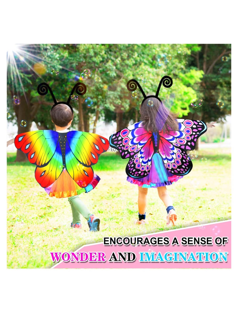 KASTWAVE - 4 Pack Kids Butterfly Wings Costume, Fairy Wings Shawl,  Rainbow Tutu Dress for Girls, Antenna Mask and Rainbow Tutu, Child Party-Favors Toys Gifts4 Pack Kids Butterfly Wings Costume, Fairy Wings Shaw - Image 1