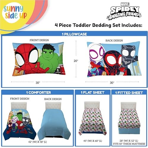 Sunny Side Up Marvel Spidey & His Amazing Friends Toddler Comforter Set - 4 Piece Preschool Bedding Includes Comforter, Sheets & Pillow Cover – Super Soft Superheroes Microfiber Bed Set - Image 3