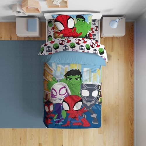 Sunny Side Up Marvel Spidey & His Amazing Friends Toddler Comforter Set - 4 Piece Preschool Bedding Includes Comforter, Sheets & Pillow Cover – Super Soft Superheroes Microfiber Bed Set - Image 1