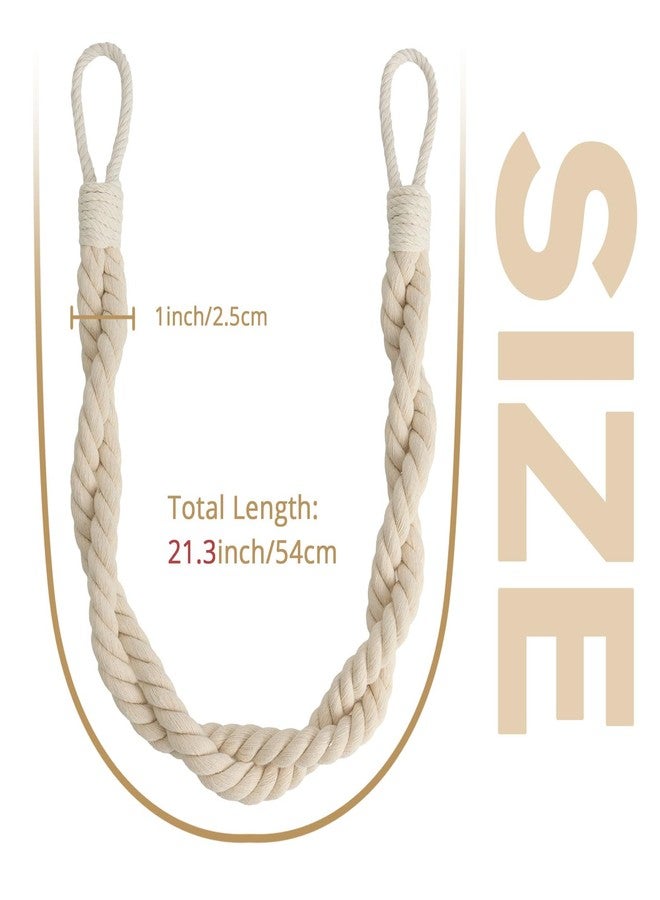 NICEEC 2 Pack Natural Cotton Rope Curtain Tiebacks Elegant Boho Style Decor Drape Tie Backs Soft Hand-Woven Double Rope Curtain Holdbacks with Metal Hook for Home & Office Drapery (Beige) - Image 3